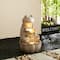 Glitzhome® 21.75" Sand Beige Zen-Style LED 2-Tier Frog Outdoor Fountain